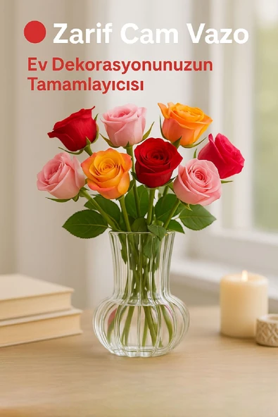 El Yapımı Şeffaf Cam Vazo – Papatya, Gül, Lilyum için Dekoratif Vazo 12 cm - 2