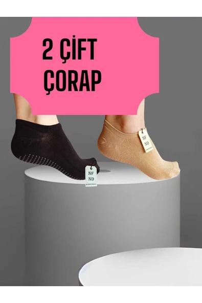 2 ÇİFT BABET ÇORAP GÖRÜNMEZ ÇORAP SPOR YOGA PİLATES SNEAKERS KAYMAZ SİLİKON TABAN 36-40 KREM SİYAH
