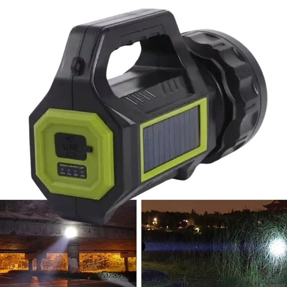 BUFFER®  Şarjlı LED El Feneri 10W Taşınabilir Acil Durum Lambası USB Şarjlı & Yan COB Işıklı - 4