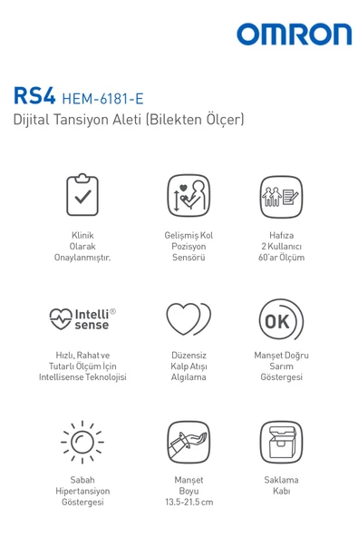 Omron Rs4 Hem-6181-e Sensörlü 60 Hafızalı Bilekten Tansiyon Aleti - 3