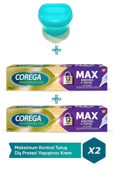 Corega Maksimum Kontrol Protez Yapıştırıcı Krem 40gr 2 Adet + Protez Diş Saklama Kutusu Cbkshop - 1