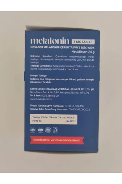 Nova İlaç NOVAFOR MELATONİN 3 MG 60 TABLET TAKVİYE EDİCİ GIDA - 6