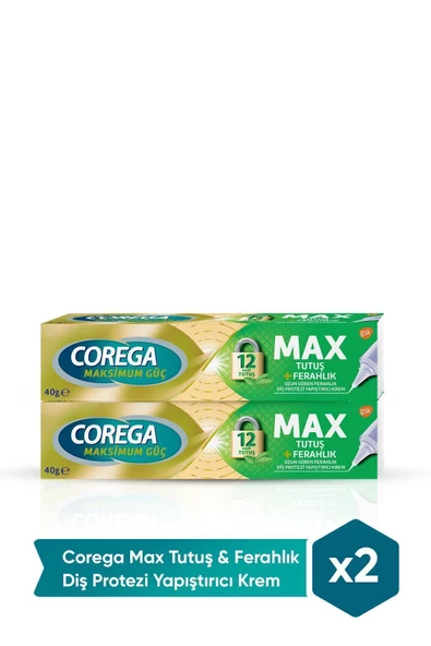 Corega Max Tutuş & Ferahlık Diş Protezi Yapıştırıcı Krem 40g X 2 Adet ürün görseli