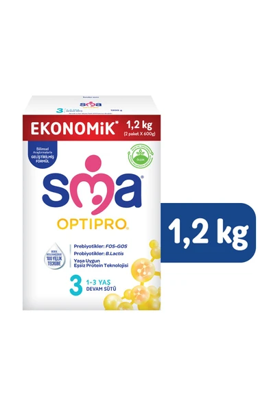 SMA Optipro Probiyotik 3 1- 3 Yaş Devam Sütü 1200 gr X 3 Adet - Resim 2