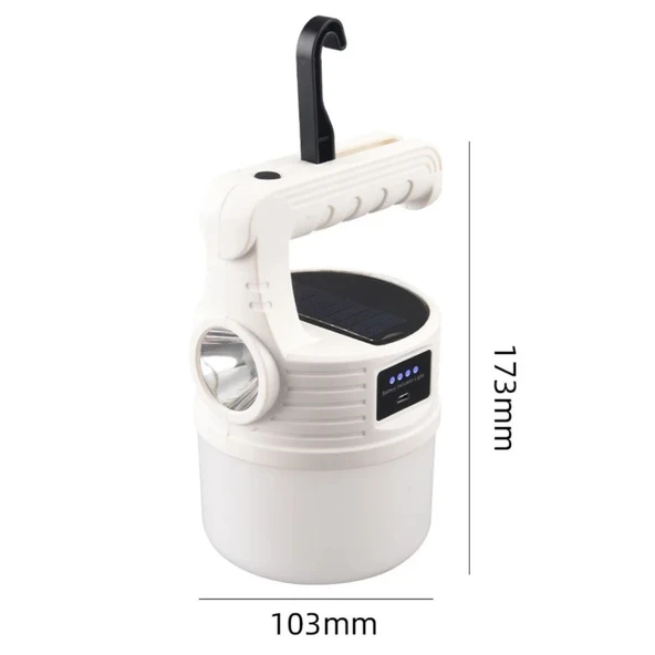 BUFFER® LED Güneş Enerjili Kamp Lambası–2000 Lümen Süper Parlak, 5 Aydınlatma Modlu,USB ile Şarj Edilebilir Dış Mekan,Asılabilir Torch El Feneri - 5