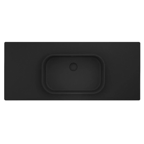 Real Stone Pure Etajerli 70x50 Siyah Granit Banyo Lavabosu