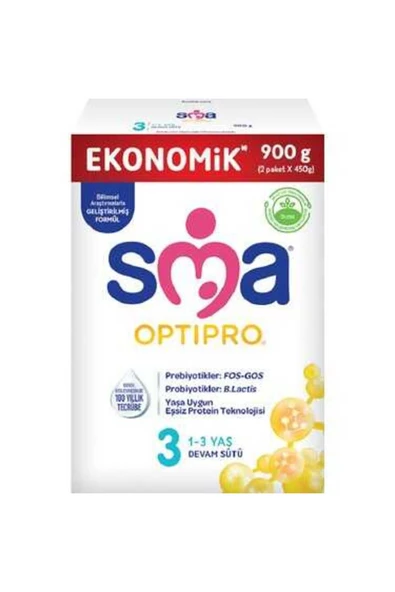 SMA OPTIPRO 3 900 GR 1-3 YAŞ DEVAM SÜTÜ FOS-GOS B.LACTIS (2X450GR) EKONOMİK PAKET - 1