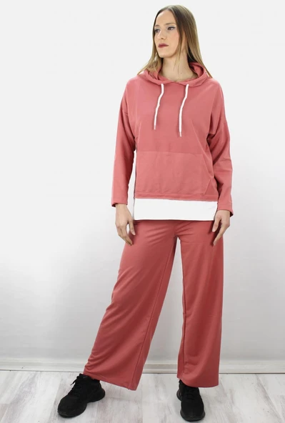 Bol Paça Kapşonlu Eşofman Takımı Pudra - 1908.130. ürün görseli