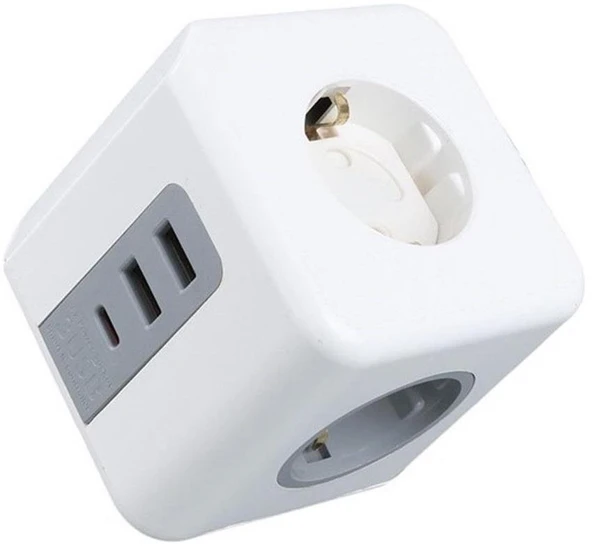 VEA VE-23089 Beyaz Grup Priz 3'Lü 2x USB 1x TYPE-C Çoçuk ve Termal Korumalı - Resim 3