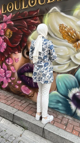 Lupin Taş Detaylı Desenli Gömlek - (38-46) - 71131 - İndigo - 4