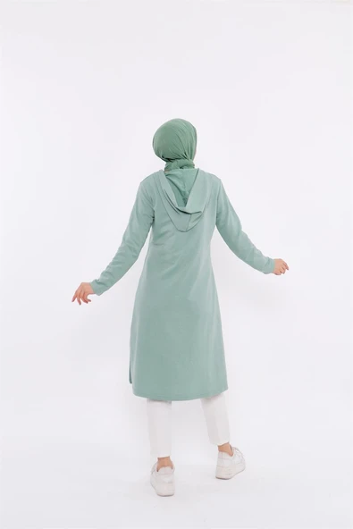 Eflin Yakadan Bağlamalı Kapşonlu Uzun Sweatshirt - 03030-1.100 - Çağla Yeşili - 5