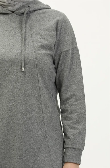 Kapşonlu O Yaka Sade Basic İkili Eşofman Spor Takımı - 03039-1.017 - Antrasit - Resim 4