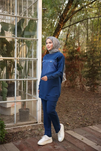 Dafne Cepli Eşofman Beli Lastikli Pantolon İkili Takım - (38-46) - 71153 - Siyah - Resim 2