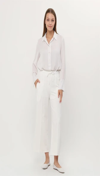 Oslo Belden Bağlamalı Lastikli Pantolon - (38-46) - 71126 - Krem ürün görseli