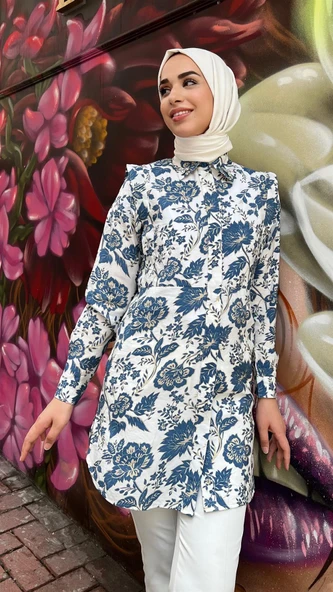 Lupin Taş Detaylı Desenli Gömlek - (38-46) - 71131 - İndigo