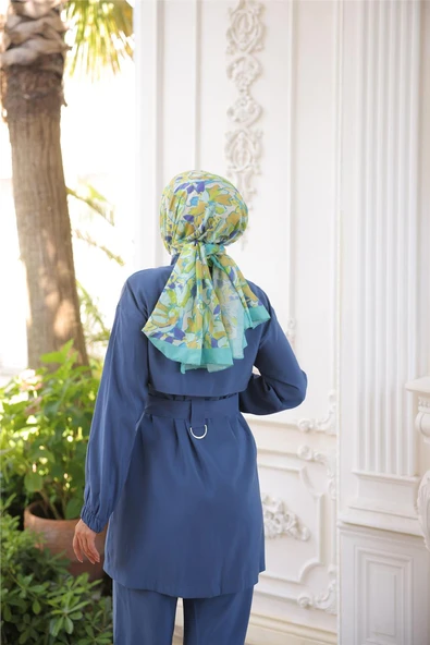 Balıkçı Yaka Belden Bağcıklı Fermuarlı İkili Tesettür Eşofman Takımı - (38-46) - 71301 - İndigo - Resim 8