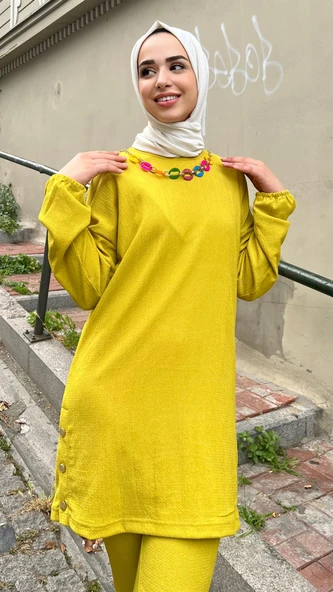 Candy Kolye Detaylı Tunik Pantolon İkili Takım - (38-46) - 71136 - Yağ Yeşili - 4