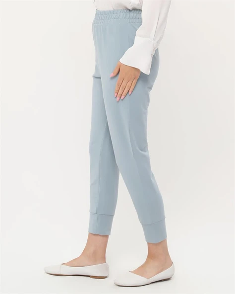 Step Paçası Manşetli Beli Lastikli Pantolon - (38-46) - 71125 - Buz Mavisi - Resim 3