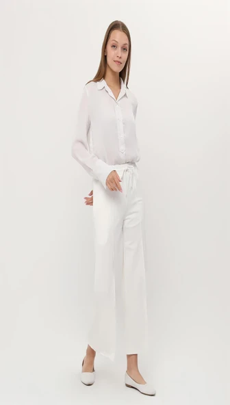 Oslo Belden Bağlamalı Lastikli Pantolon - (38-46) - 71126 - Krem - Resim 2