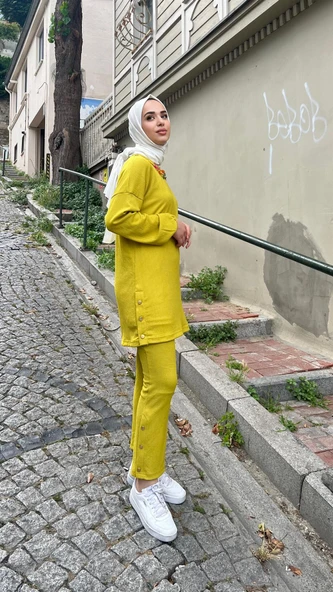 Candy Kolye Detaylı Tunik Pantolon İkili Takım - (38-46) - 71136 - Yağ Yeşili - 3