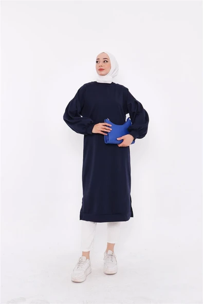 Hira Balon Kol Midi Boy Sade Basic Sweatshirt - 03031-1.015 - Lacivert - Resim 6