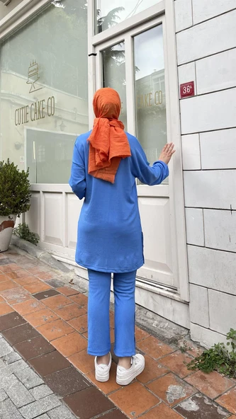 Candy Kolye Detaylı Tunik Pantolon İkili Takım - (38-46) - 71136 - Saks - 4