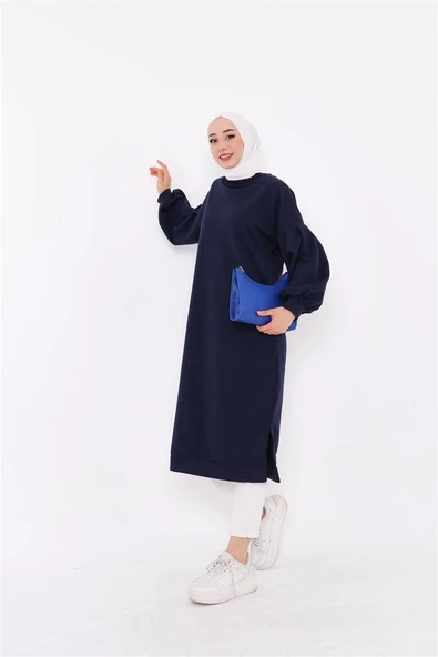 Hira Balon Kol Midi Boy Sade Basic Sweatshirt - 03031-1.015 - Lacivert - Resim 2