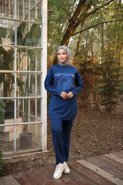 Dafne Cepli Eşofman Beli Lastikli Pantolon İkili Takım - (38-46) - 71153 - Siyah - Resim 5