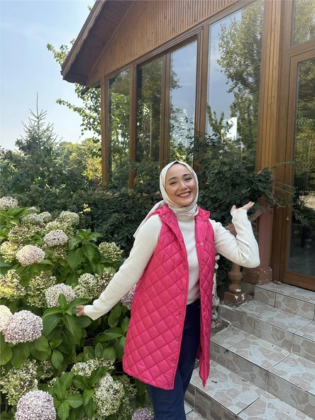 Despina Kapitone Fermuarlı Çıtçıtlı Kolsuz Yelek - (38-46) - 71150 - Fuşya - 4