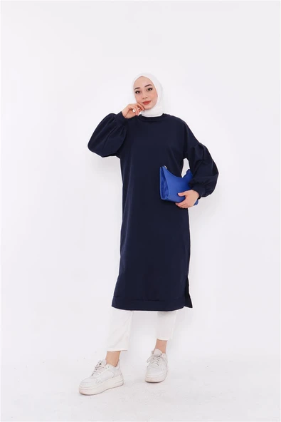 Hira Balon Kol Midi Boy Sade Basic Sweatshirt - 03031-1.015 - Lacivert - Resim 4