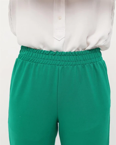 Step Paçası Manşetli Beli Lastikli Pantolon - (38-46) - 71125 - Koyu Yeşil - Resim 4