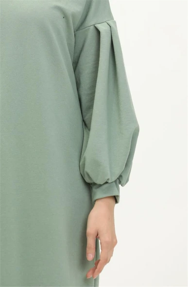 Hira Balon Kol Midi Boy Sade Basic Sweatshirt - 03031-1.100 - Çağla Yeşili - Resim 4