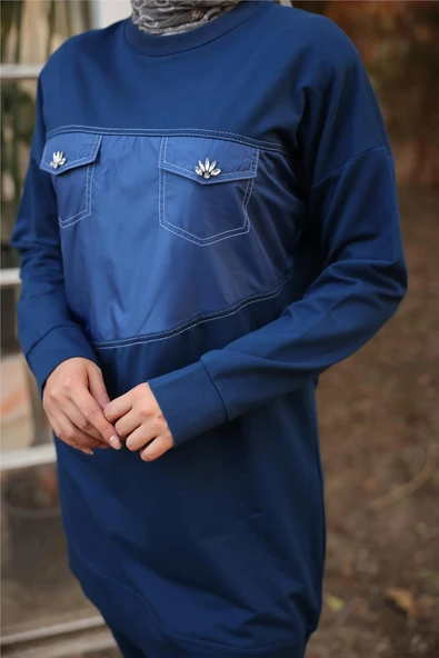 Dafne Cepli Eşofman Beli Lastikli Pantolon İkili Takım - (38-46) - 71153 - Siyah - Resim 6