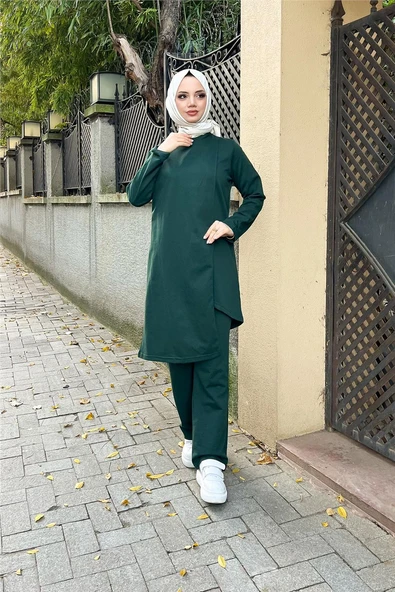 Kruvaze Bisiklet Yaka Sade Basic Tunik Panolon İkili Takım - 03076-1.021 - Nefti ürün görseli