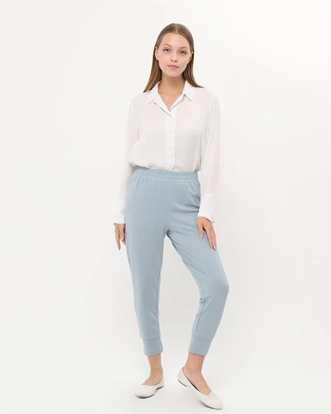 Step Paçası Manşetli Beli Lastikli Pantolon - (38-46) - 71125 - Buz Mavisi ürün görseli