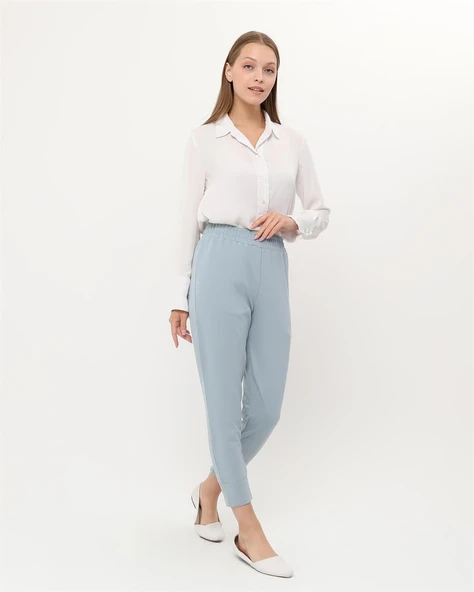 Step Paçası Manşetli Beli Lastikli Pantolon - (38-46) - 71125 - Buz Mavisi - Resim 2