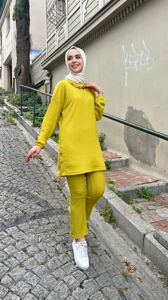 Candy Kolye Detaylı Tunik Pantolon İkili Takım - (38-46) - 71136 - Yağ Yeşili