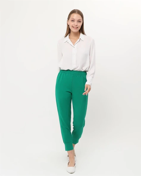 Step Paçası Manşetli Beli Lastikli Pantolon - (38-46) - 71125 - Koyu Yeşil ürün görseli