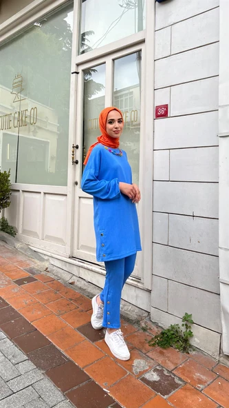 Candy Kolye Detaylı Tunik Pantolon İkili Takım - (38-46) - 71136 - Saks - 3