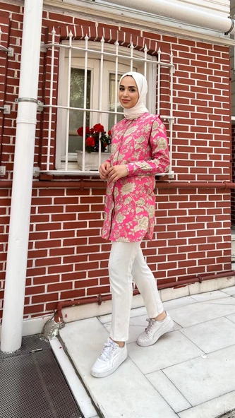 Lupin Taş Detaylı Desenli Gömlek - (38-46) - 71131 - Fuşya ürün görseli