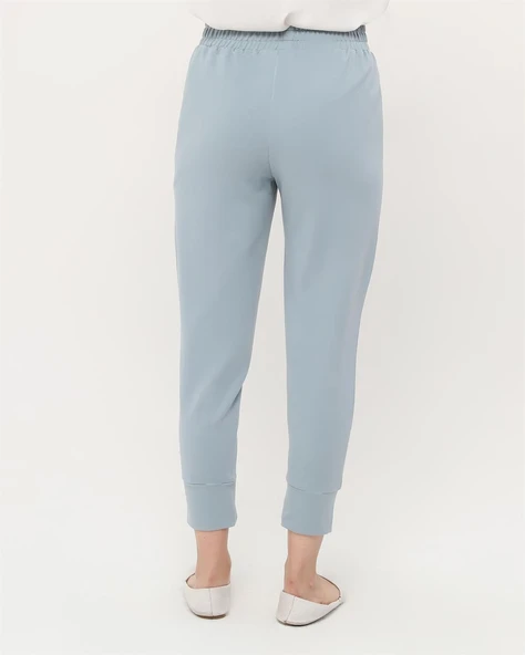Step Paçası Manşetli Beli Lastikli Pantolon - (38-46) - 71125 - Buz Mavisi - Resim 4