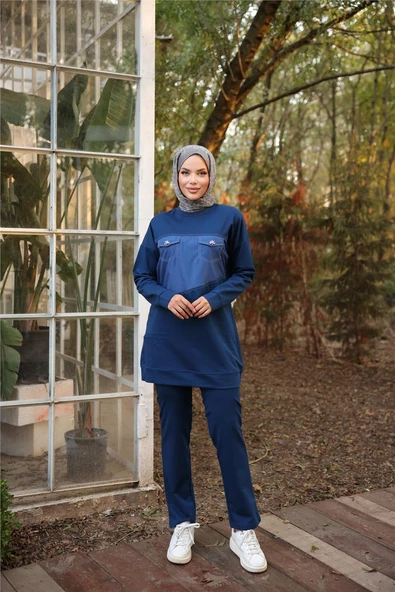 Dafne Cepli Eşofman Beli Lastikli Pantolon İkili Takım - (38-46) - 71153 - Siyah ürün görseli