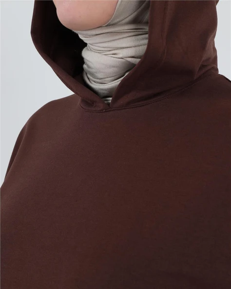 Atlas Kapşonlu Uzun Sade Basic Sweatshirt - 03007-1.020 - Mürdüm - 3