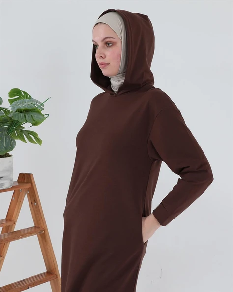 Atlas Kapşonlu Uzun Sade Basic Sweatshirt - 03007-1.020 - Mürdüm - 5