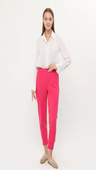 Step Paçası Manşetli Beli Lastikli Pantolon - (38-46) - 71125 - Fuşya ürün görseli