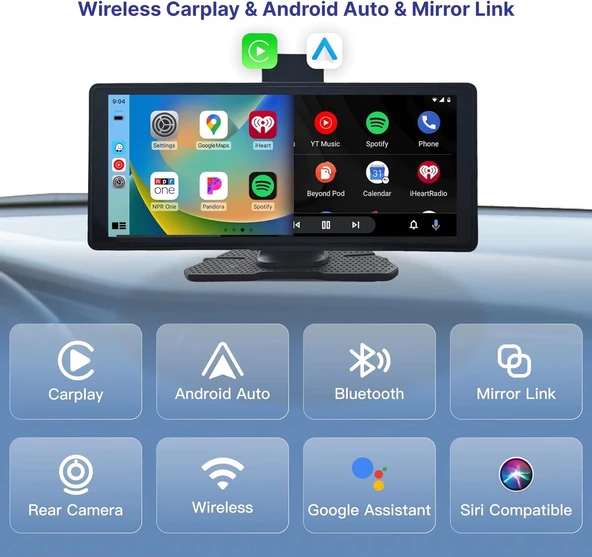 4K 10.2 inç Carplay Android Auto Uyumlu Çift Kameralı Araç Multimedya Ekran - 5