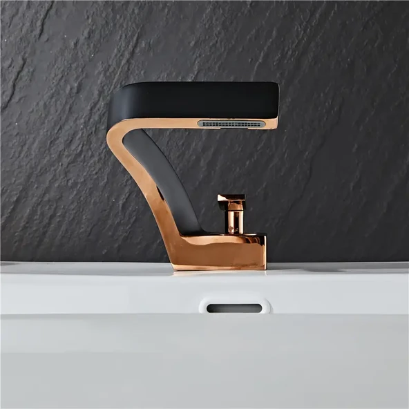 Flextail Pirinç Lüx Gold Rose Gold Siyah Şelale Banyo Lavabo Bataryası Musluk - 4