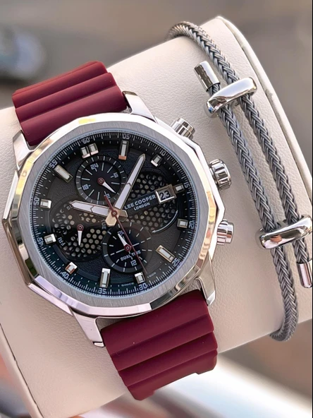 Lee Cooper İtalyan Tasarım Bileklik Hediyeli Silikon Kordon 5 Atm Erkek Kol Saati ELC.08238.358 ürün görseli