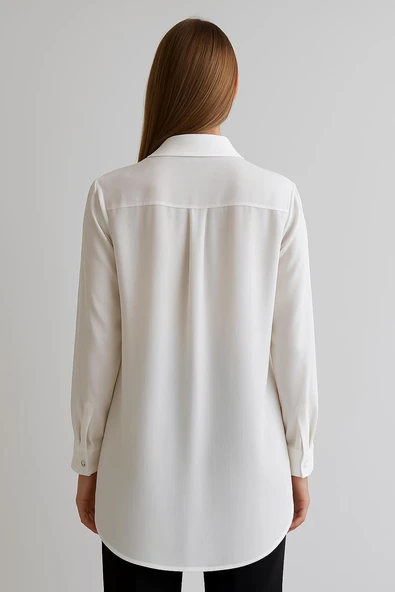 Kadın Büyük Beden Düğme Detaylı Jesica Kumaş Katlama Kol Gömlek Yaka Tunik - 2