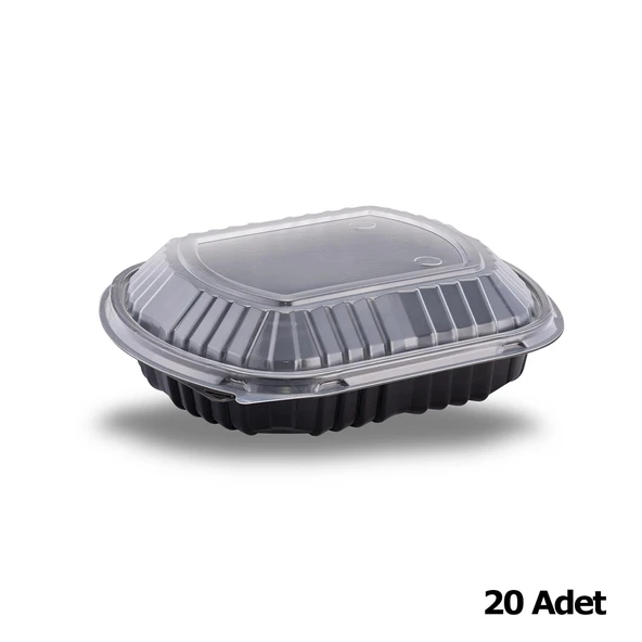 Şeffaf Kapaklı Sıcak Soğuk Isıya Dayanıklı Yemek Salata Kabı Kutusu - Kare - 21x25 Cm. - 30 Adet - Resim 2